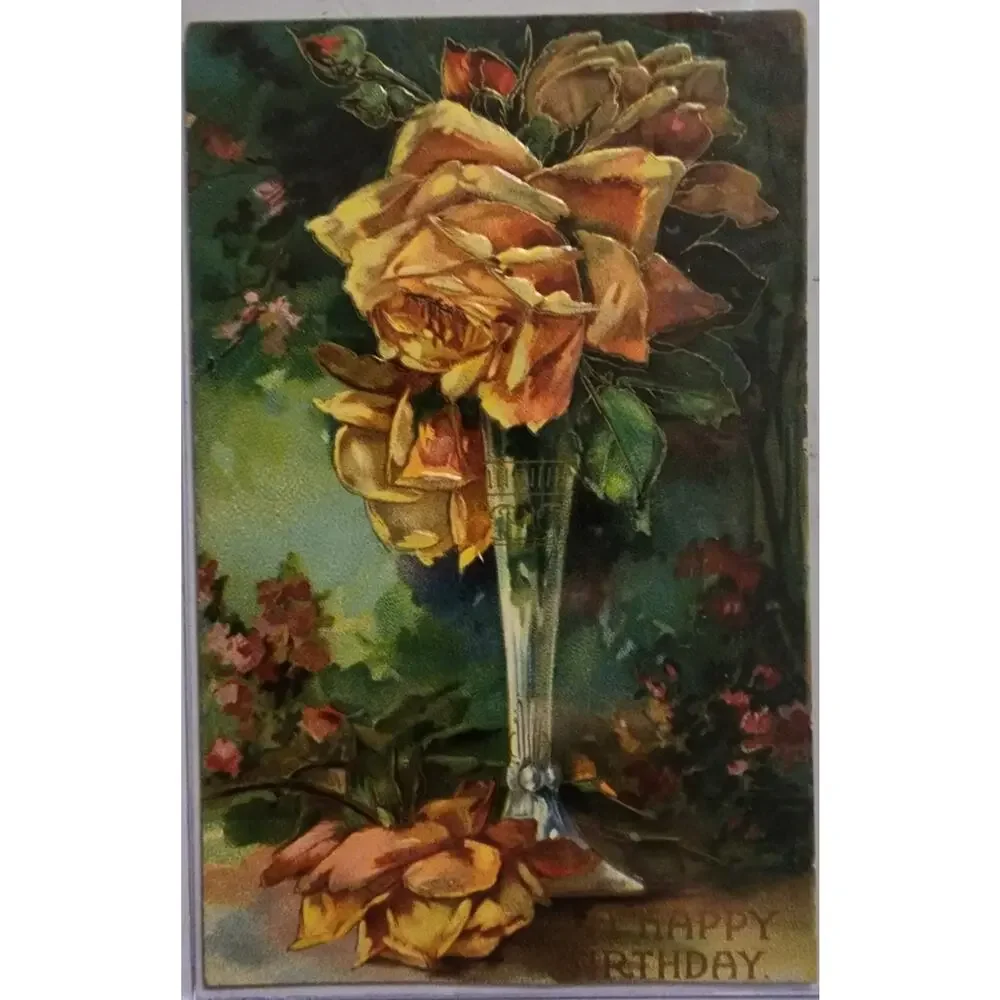 Lot Of Four Vintage Antique Embossed Postcards Flowers Birthday Best Wishes
